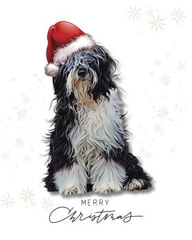 Preview: Weihnachtskarten mit Tibet-Terrier-Motiv (4er-Set)